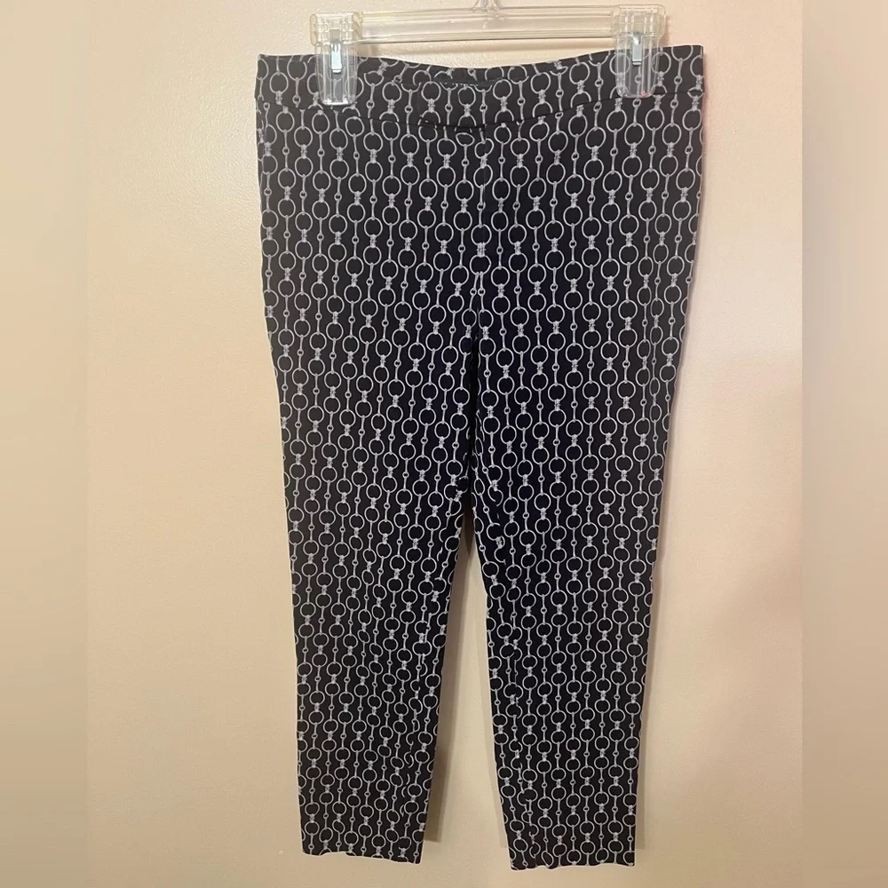 Lauren Ralph Lauren Navy with Gray Circle Link Design Flat Front Pants Sz 6